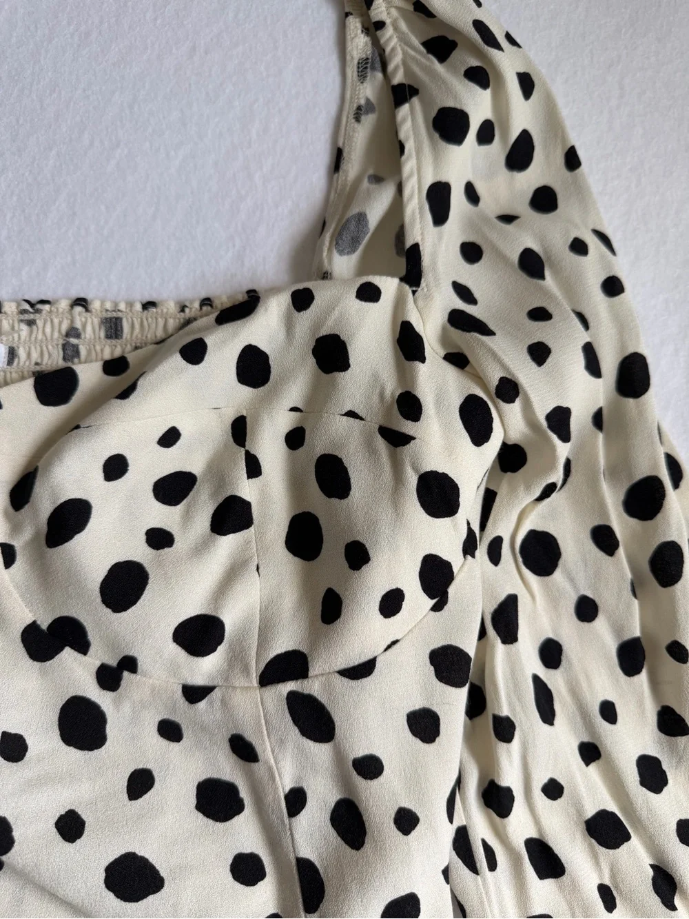 Reformation Reign Cream Black Polka Dot Puff Sleeve Smocked Top 12 Dalmation
